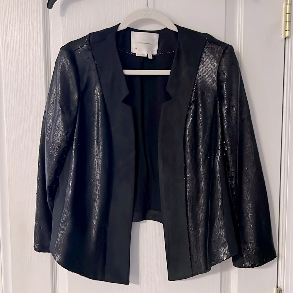 By Anthropologie Black Sequin and Microsuede Jacket Size L
